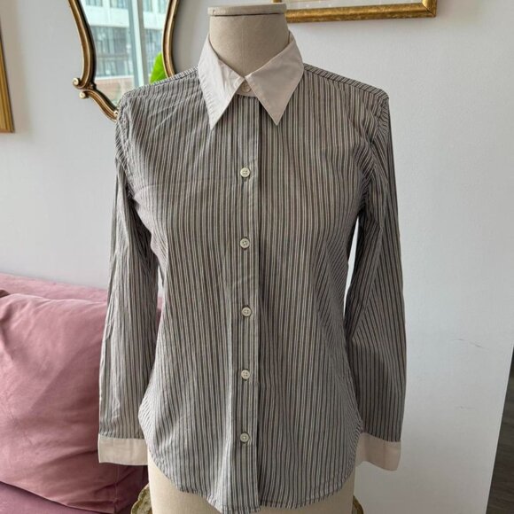 Pinstripe Contrast Collar Button-Up Shirt - Picture 4 of 5